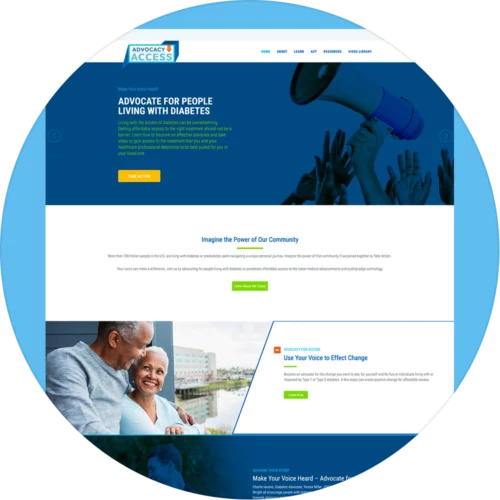 A view of a diabetic advocacy life sciences company's website design