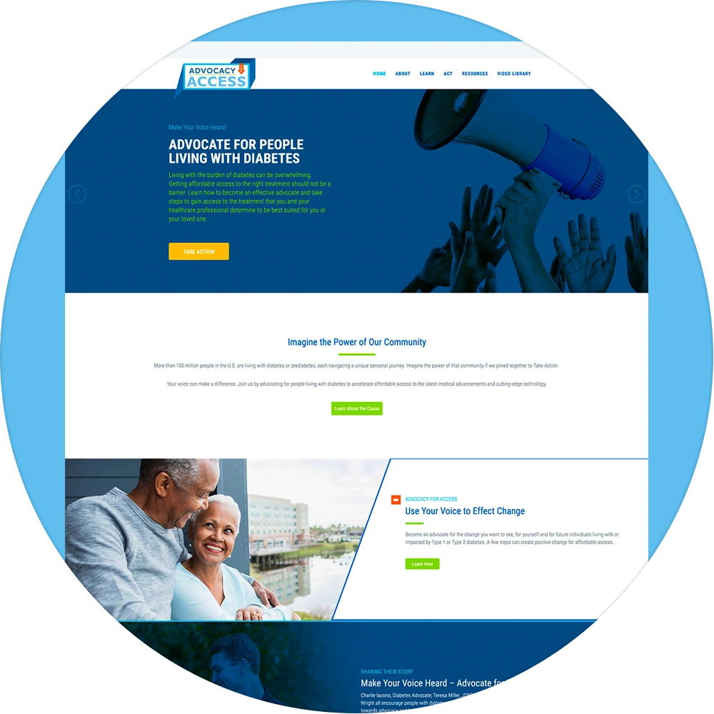 A view of a diabetic advocacy life sciences company's website design