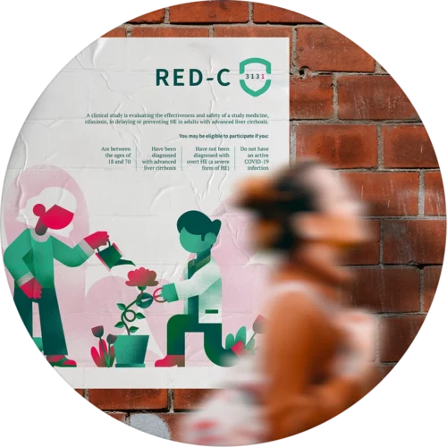 Street view of a poster design for a cirrhosis patient recruitment campaign