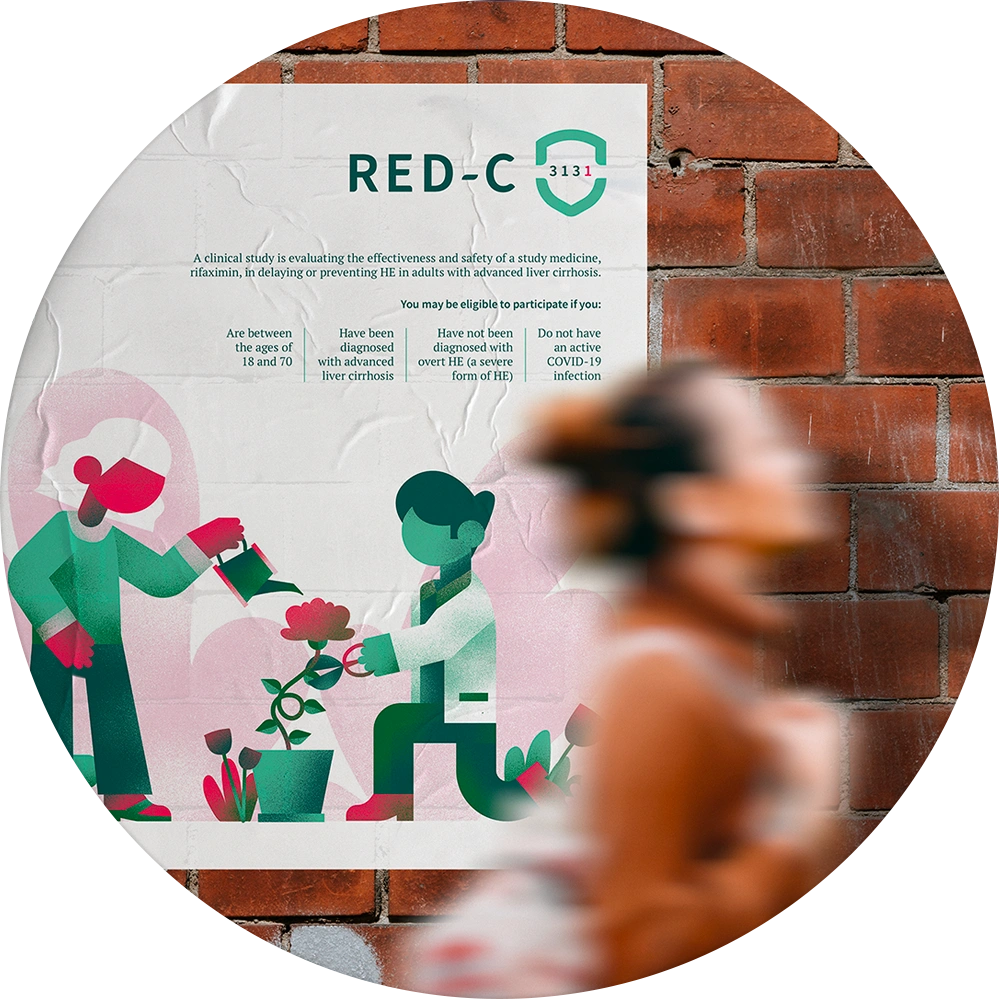 Street view of a poster design for a cirrhosis patient recruitment campaign