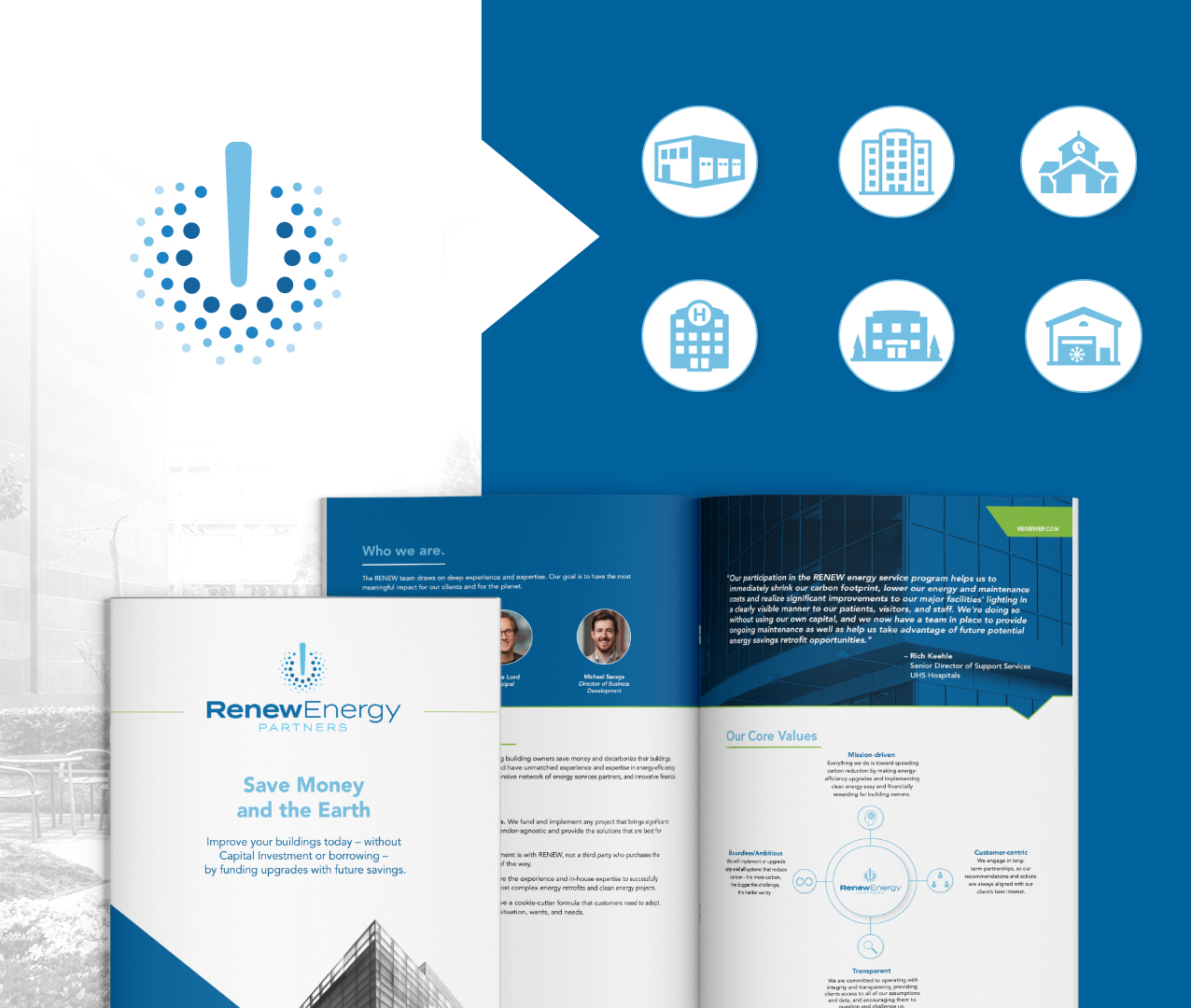 Renewable energy company collateral brand and iconography design