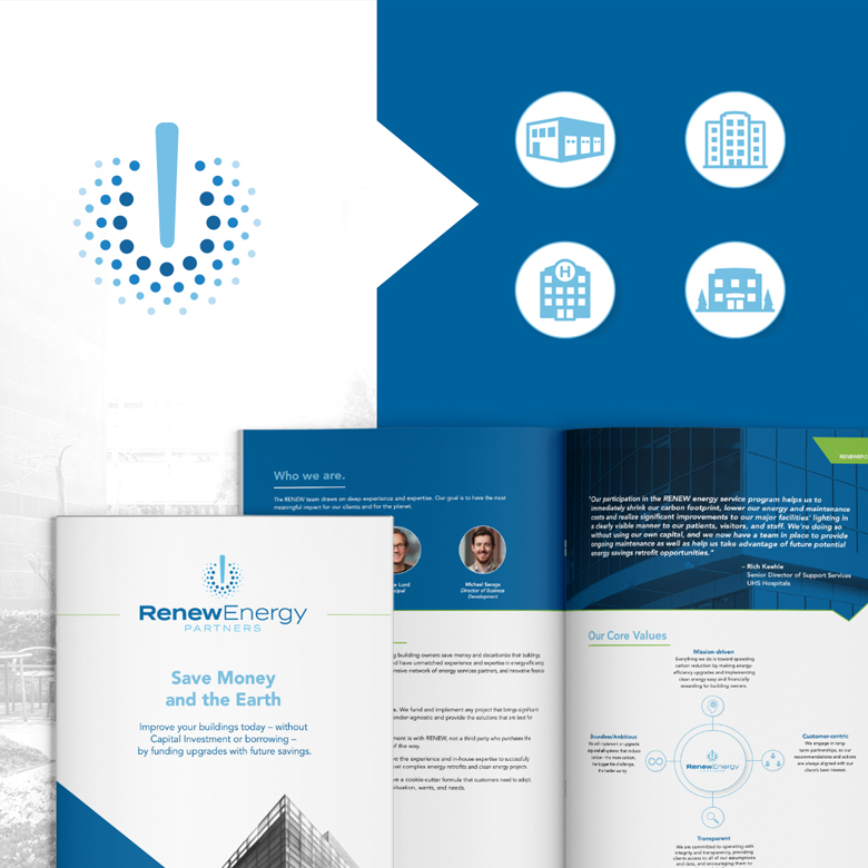 Renewable energy company collateral brand and iconography design